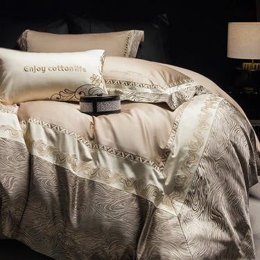 Brown Luxury Europe Jacquard Embroidery Duvet Cover, Egyptian Cotton 1000TC Bedding Set